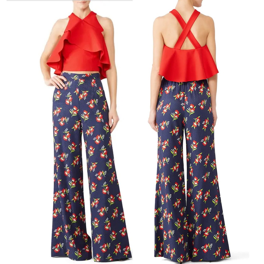 JILL JILL STUART Floral Polka Dots Wide Leg Pants in Navy Size L